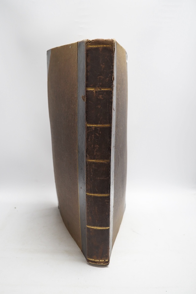 A Victorian leather bound album of watercolours and annotations, including View of Edenbridge from the window of Barnhawe House by F. R. Gore Esq., 1861 and Folkestone Harbour, Steamboat about to leave for Bologne, Augus
